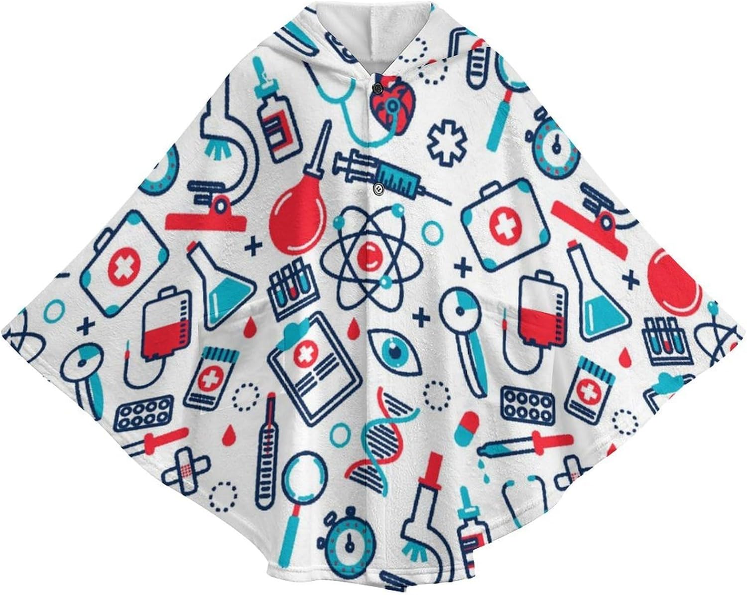 Nurse Medical Wearable Blanket with Hooded Flannel Blankets Cape with Pocket