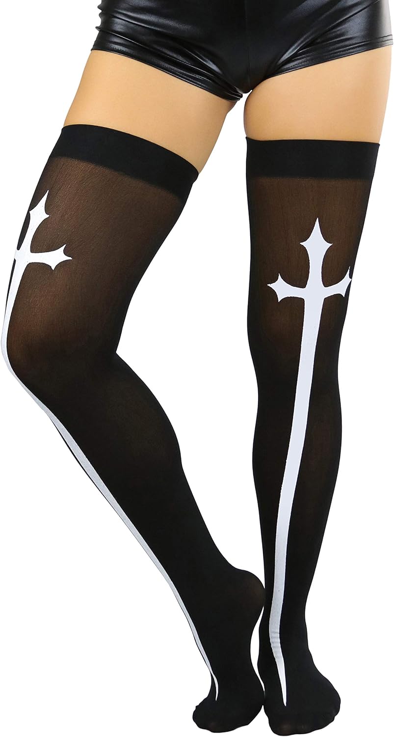 ToBeInStyleWomen's Gothic Cross Opaque Thigh Hi - Image 4