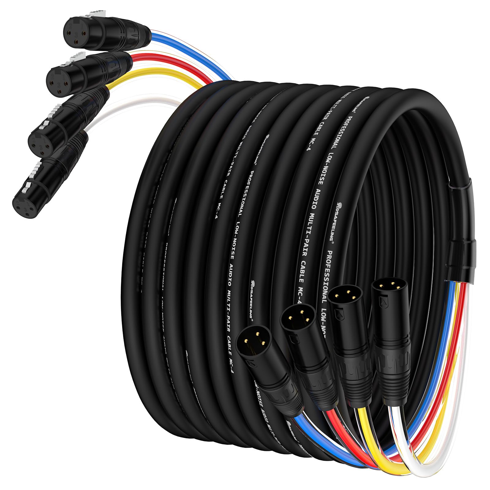 Cable profesional XLR de 4 canales con código de color, cobre OFC, para divisor de micrófono, mezcladores de DJ, sistemas IEM (200 cm)