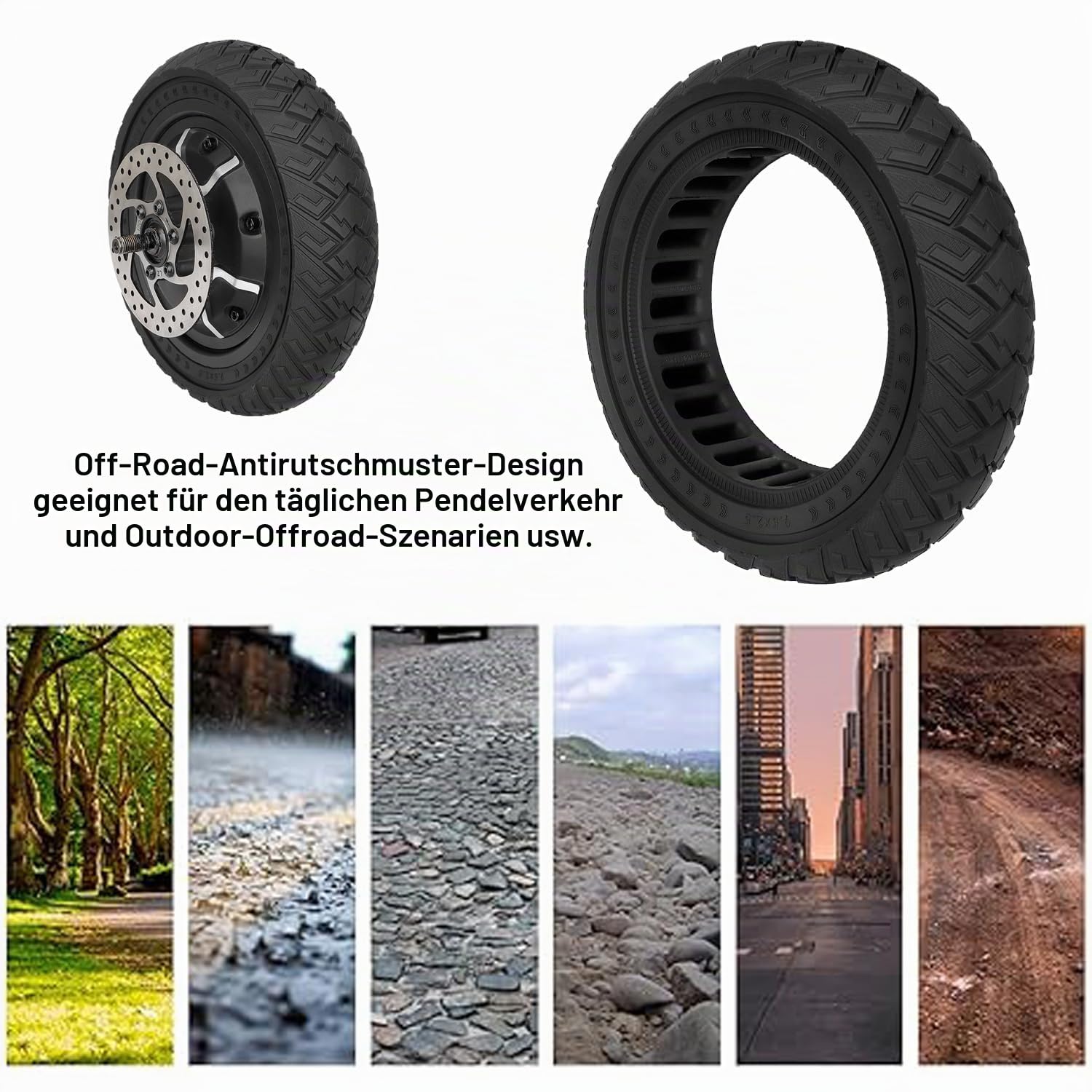 9,5x2,5 9,5x2,3 Vollgummi Reifen 9,5 Zoll Wing Offroad-Reifen für KQI3 Elektroroller Verschleißfest schwarz,1 Stück