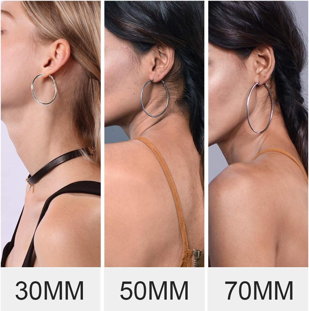 GoldChic Jewelry 1Pair/3 Pairs Classic Medium/Big Round Loop Hoop Earrings, Lightweight Hoop Earrings in Gold/Black/Silver Tone for Women Hypoallergenic Earrings (20/30/40/50/60/70/80/100mm)