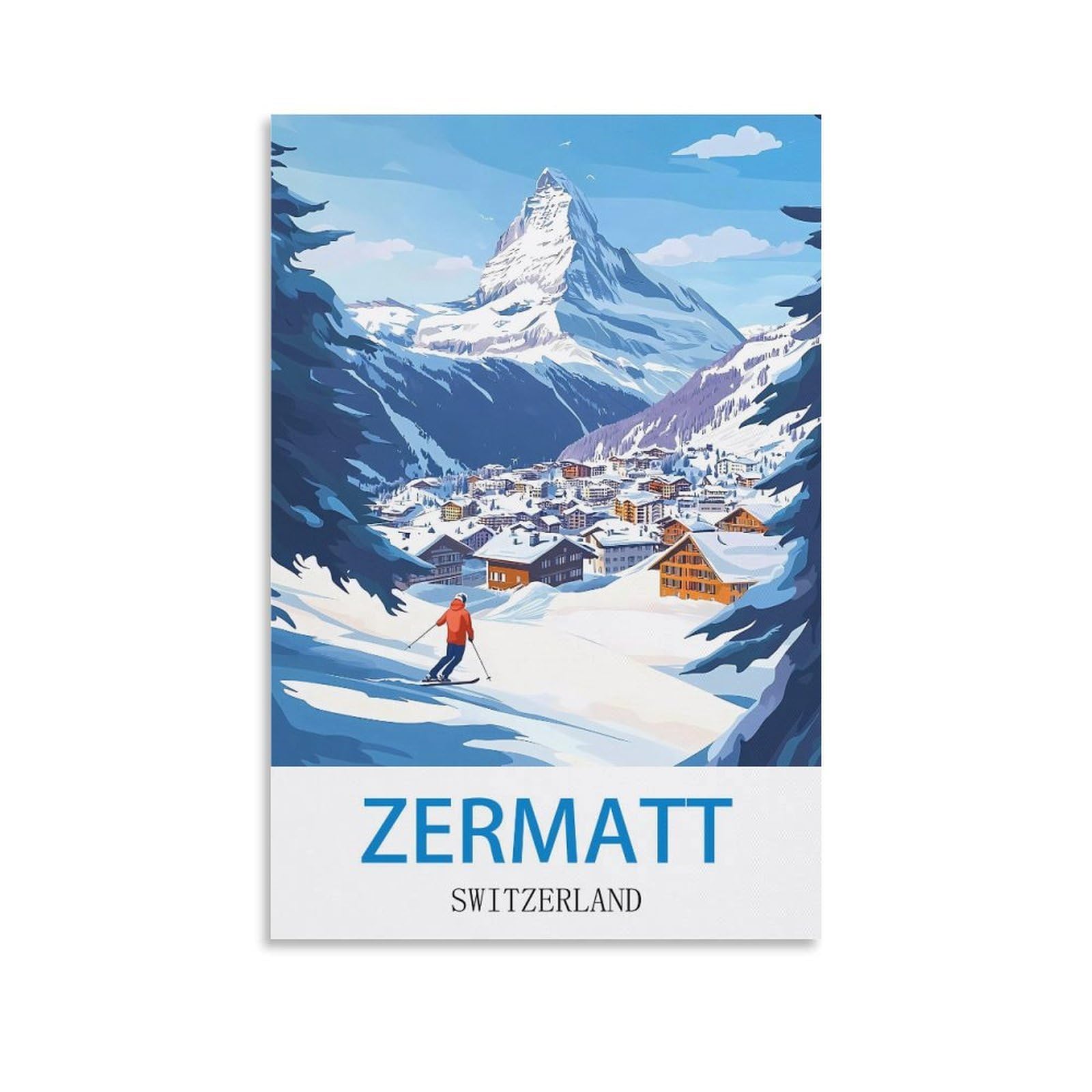 Wgmdoee Unframe-Style Zermatt Switzerland Vintage Travel Poster 20X30inch(50X75cm) Canvas Poster Living Room Wall Art Home Decor
