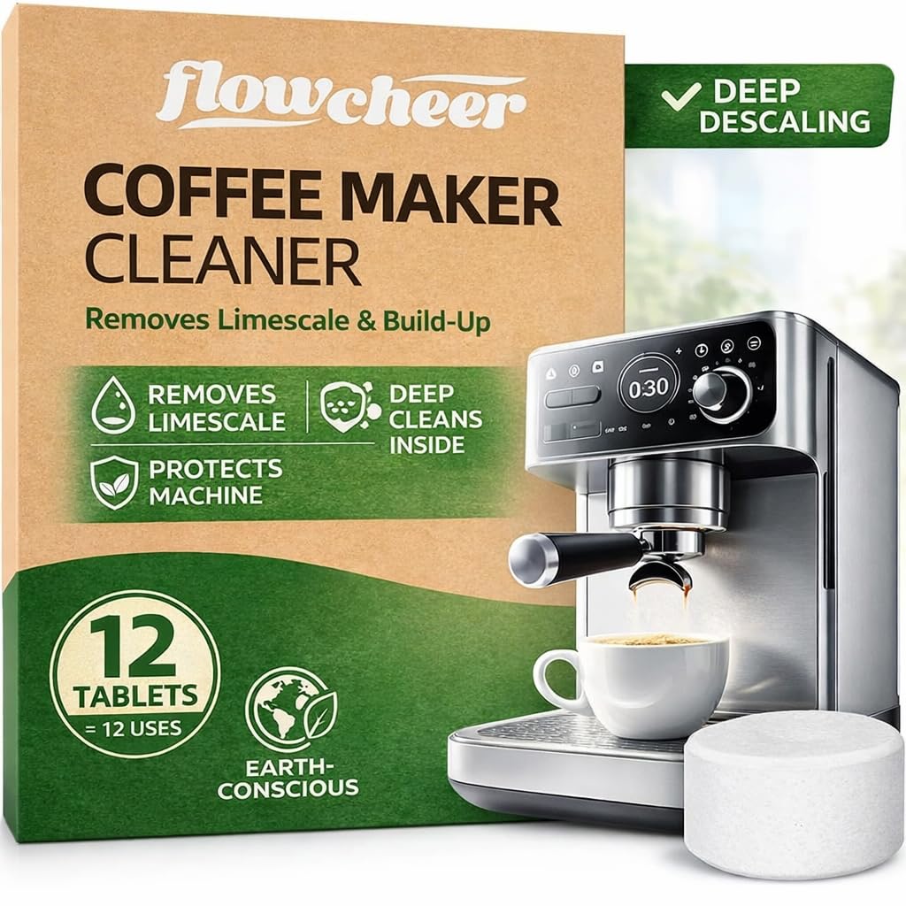 flowcheer Paquete de 12 pastillas limpiadoras y descalcificadoras para cafeteras Keurig, Nespresso, Jura, Breville, Ninja, limpiador de cafeteras de limpieza profunda y descalcificador para todas las