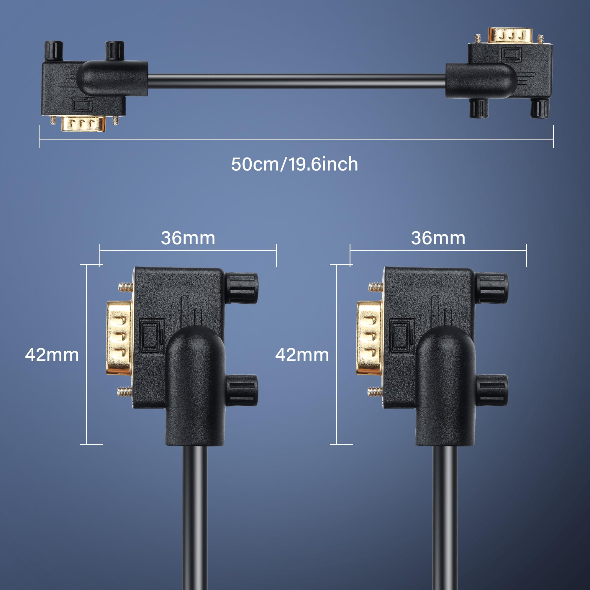 Kabel VGA 90 stopni, 0,5 m 15-pinowy Full HD 1080P Lewy kąt krzywizny VGA męski do prawego kąta krzywizny VGA męski kabel wideo o wysokiej rozdzielczości (0,5 M)