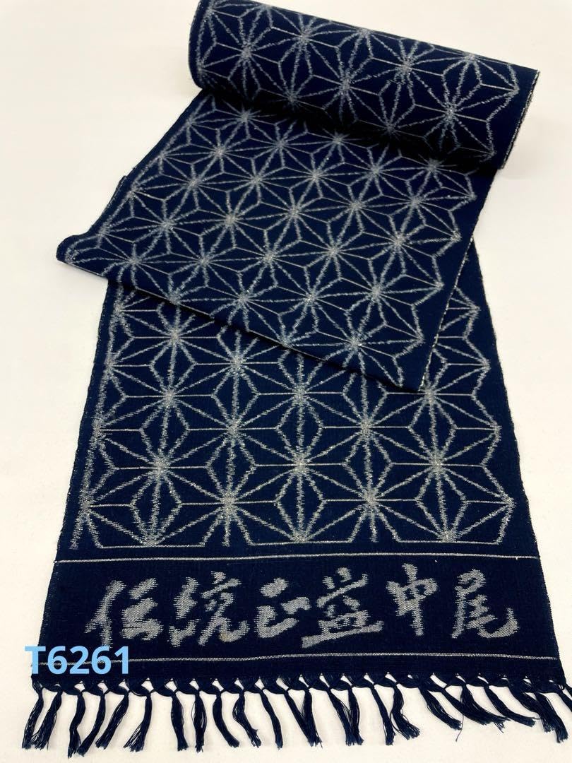 木綿　本場久留米絣　正藍　反物 本場久留米絣】 手織り正藍染木綿着尺 山藍 「亀甲唐花」 希少品