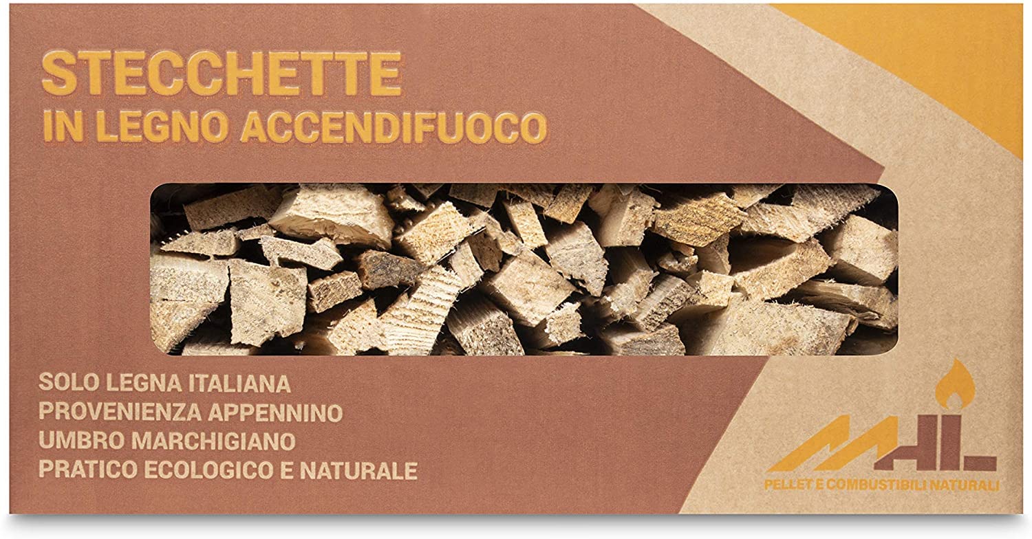 MHL Stecchette in Legno Accendifuoco in Scatola di Cartone Certificate Enama Classe Qualità A1 - Set da 4 pezzi - Perso all'origine 12 Kg