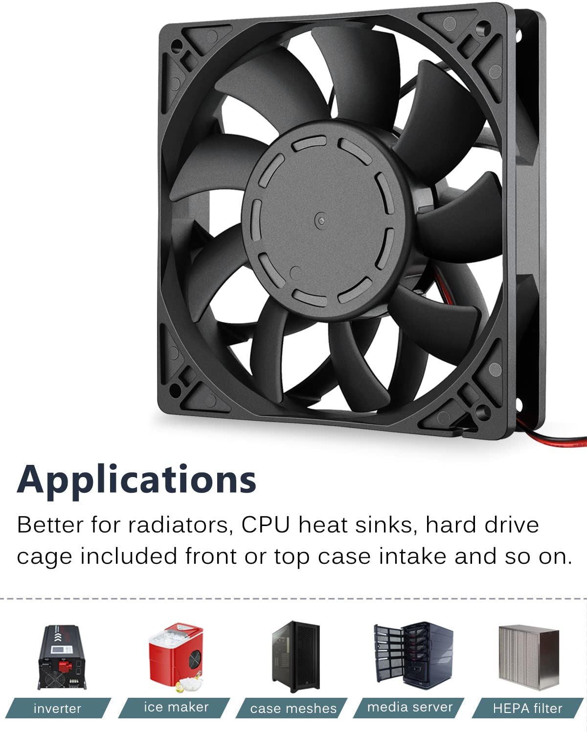 GDSTIME 120mm Case Fan, High Air Pressure 120mm x 25mm 12V DC Brushless Cooling Fan 2Pin Dual Ball Bearings