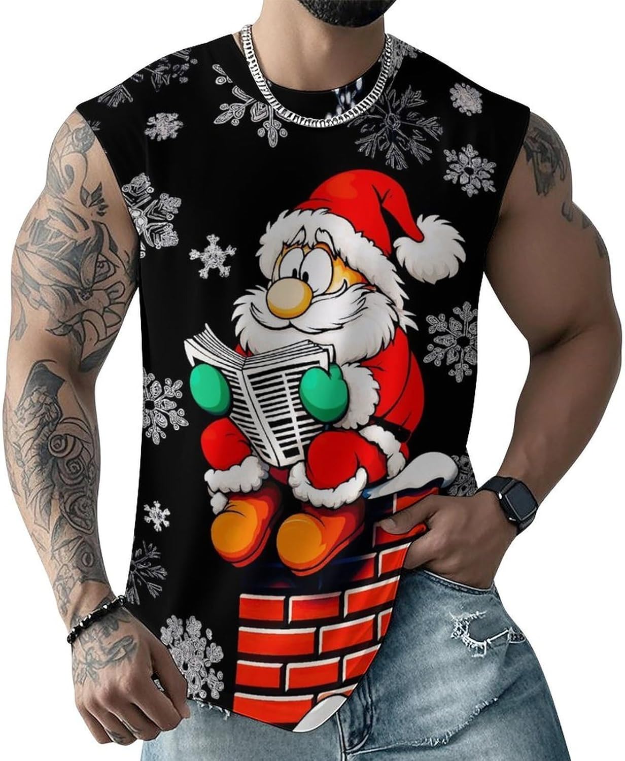 joo meryer Mens Ugly Christmas Muscle Tank Top Christmas Print Sleeveless Workout T-Shirts