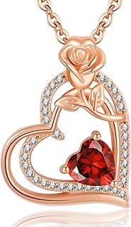 Regalo Dia De La Madre Collar Mujer Plata de ley 925 Oro Rosa Corazon Flor Birthstone Colgante Joyas Regalos Originales para Esposa Novia Mamá Dia de la Madre Cumpleaños Aniversario