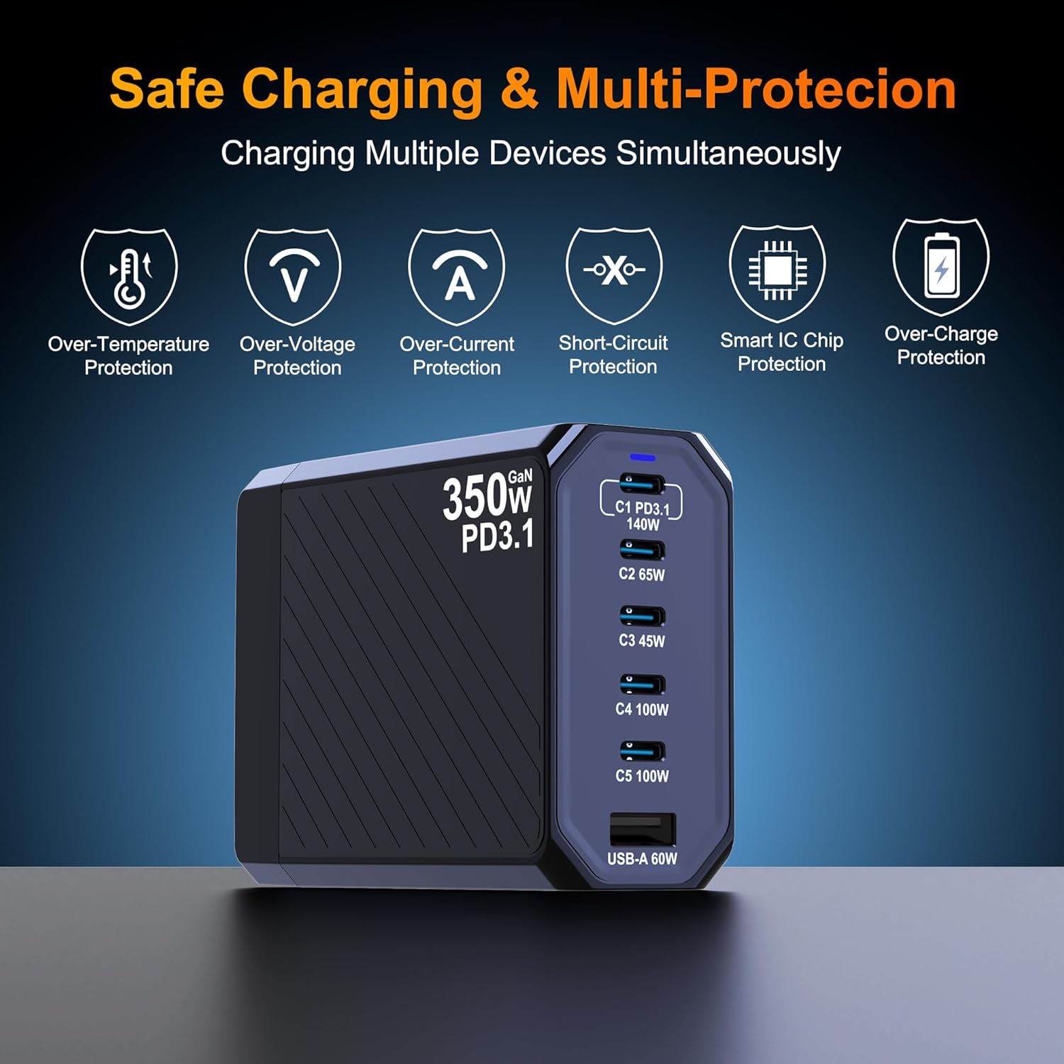 350W USB C Charger, 6-Ports PD3.1 140W Fast Charging Station, GaN Foldable Charger Block for MacBook Pro/Air, iPad, iPhone 17 16 Pro Max, Galaxy S25/S24 Ultra and More - Image 7