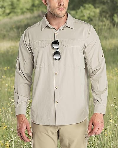 Miniatura 6 de Outdoor Ventures Camisa de senderismo para hombre con protección solar UPF 50+, manga larga, ligera, de secado rápido, para safari, viajes, pesca