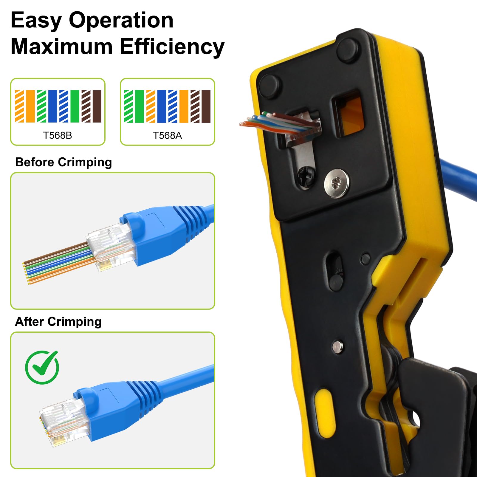 Herramienta de crimpado RJ45 para cables Ethernet Cat5, Cat5e, Cat6, kit de herramientas de crimpado Ethernet con probador de cables de red, 50 conectores Cat6 y botas para reparación de LAN