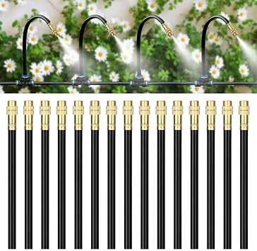 Brass Misting Nozzles for 5/16 Inch Drip Irrigation Tubing, 360  Adjustable Rotating Sprayers for Garden, Greenhouse & Outdoor Cooling, 15 Pack
