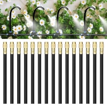 Brass Misting Nozzles for 5/16 Inch Drip Irrigation Tubing, 360 Adjustable Rotating Sprayers for Garden, Greenhouse & Outdoor Cooling, 15 Pack
