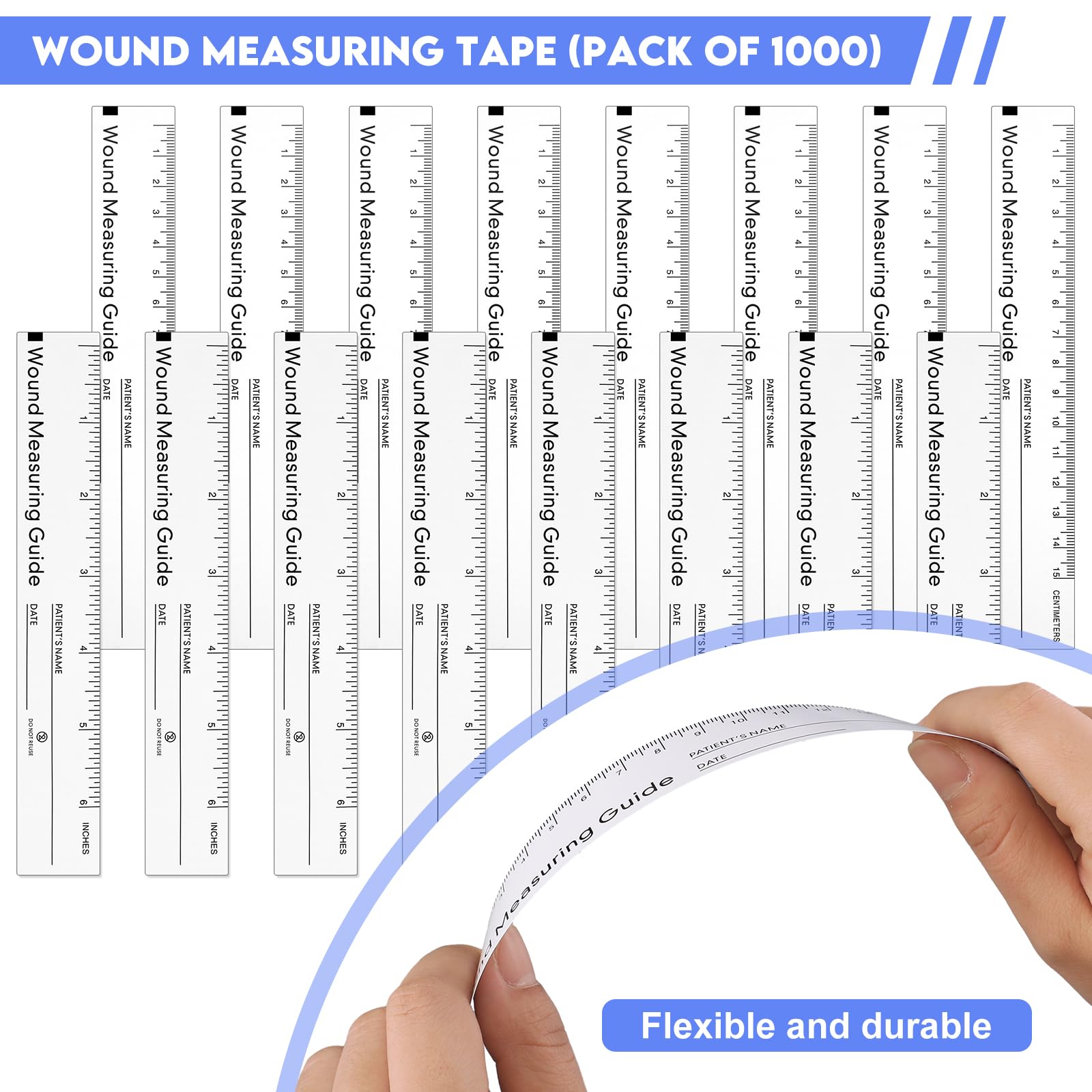 1500 righelli per ferite, 15,2 cm, nastro di misurazione per ferite, righello di carta usa e getta a doppia faccia, strumenti di misurazione per infermieri