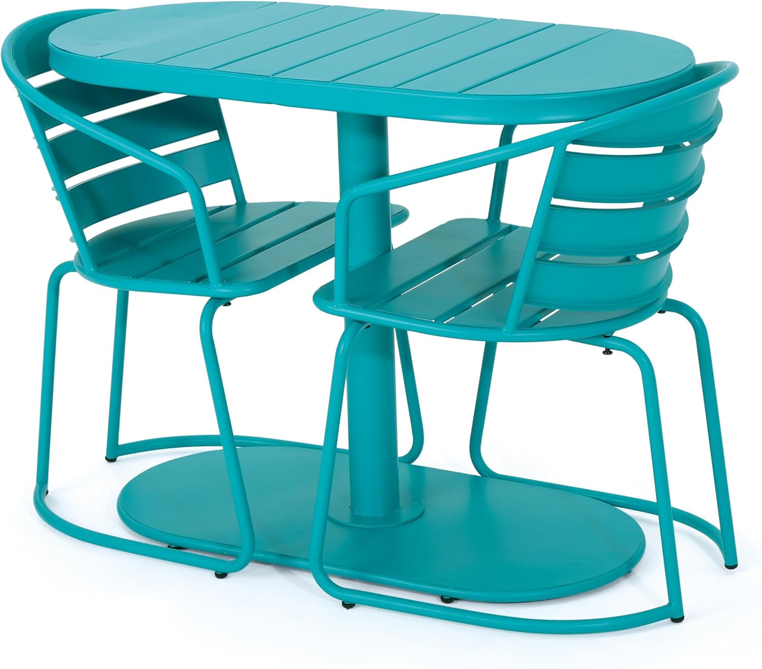 Christopher Knight Home Adley Outdoor Bistro Set, 3-Piece Bistro Table and Chair Set of 2, Patio Furniture Set with Iron Frame, Outdoor Metal Bistro Dining Set, Poolside/Garden Cafeteria, Teal