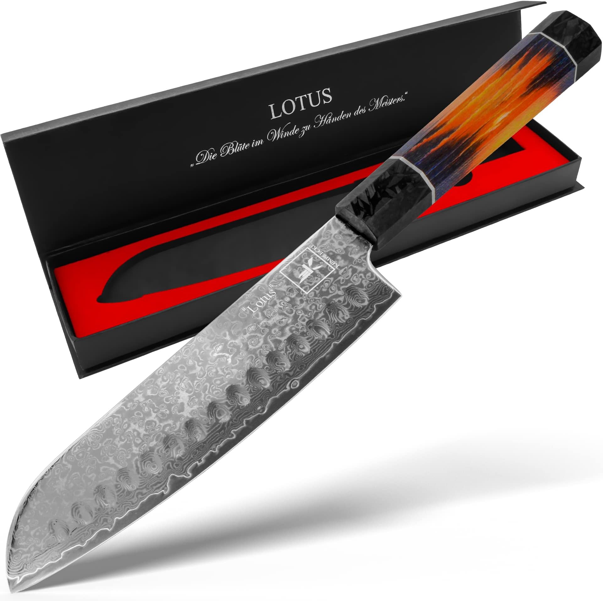 Kemp&Ecke Damascus Japanese Santoku Knife 18 cm 7 Inch with VG10 67-Layer Damascus Steel and Octagon Wooden Handle Kitchen Knife Damask Chef's Knife