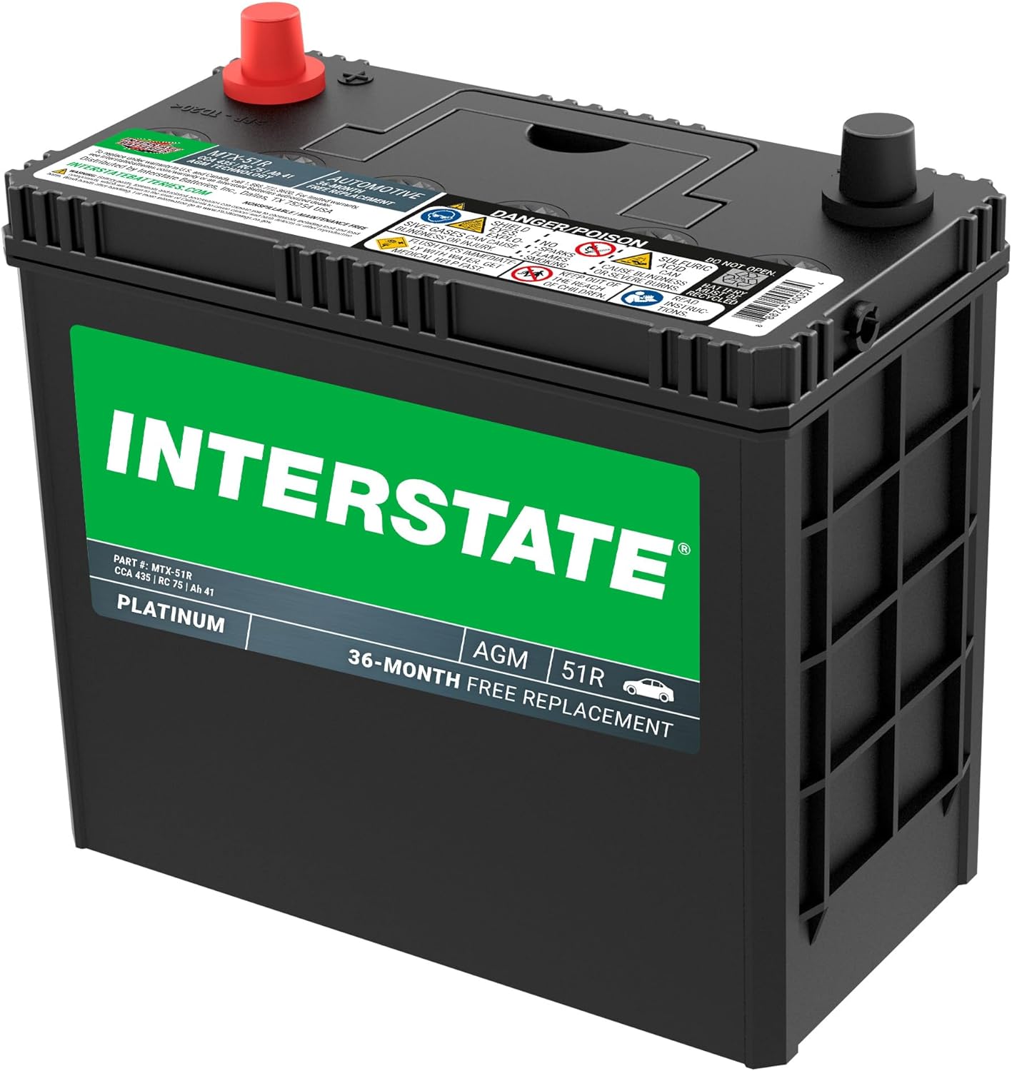 Interstate Batteries Automotive Battery 12V 41Ah 435CCA (Group Size 51R) SLI AGM Auto Replacement Battery for Cars, SUVs, Sedans, Trucks, Vans (MTX-51R)