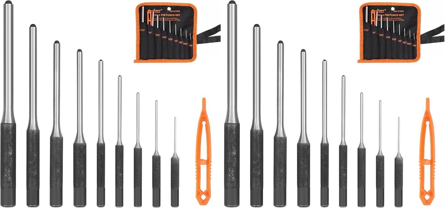 HORUSDY 9 Pieces Roll Pin Punch Set, Removing Repair Tool with Holder for Automotive, Watch Repair, Jewelry and Craft