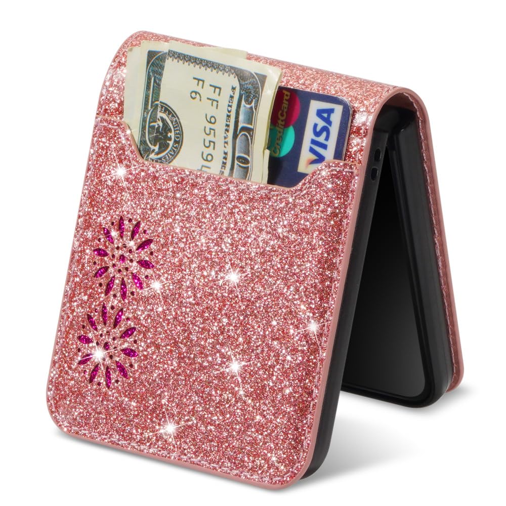 Dla Flip5 Flip4 Flip3 5G Glitter Bling Protection Etui na telefon do Samsung Galaxy Z Flip 5 4 3 5G Portfel z uchwytem na karty Skórzana osłona, fioletowa, do Galaxy Z Flip 4