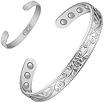 Feraco Copper Bracelet for Women, Ultra Strength Magnetic Bracelets, 99.99% Pure Copper Cuff Bangle with 3500 Gauss Neodymium Magnets, Adjustable (Silver)