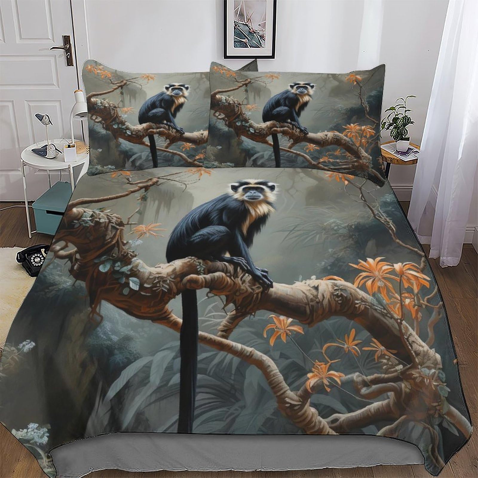 Housse de couette singe 3D parure de lit microfiber 200x200 douce fermeture éclair