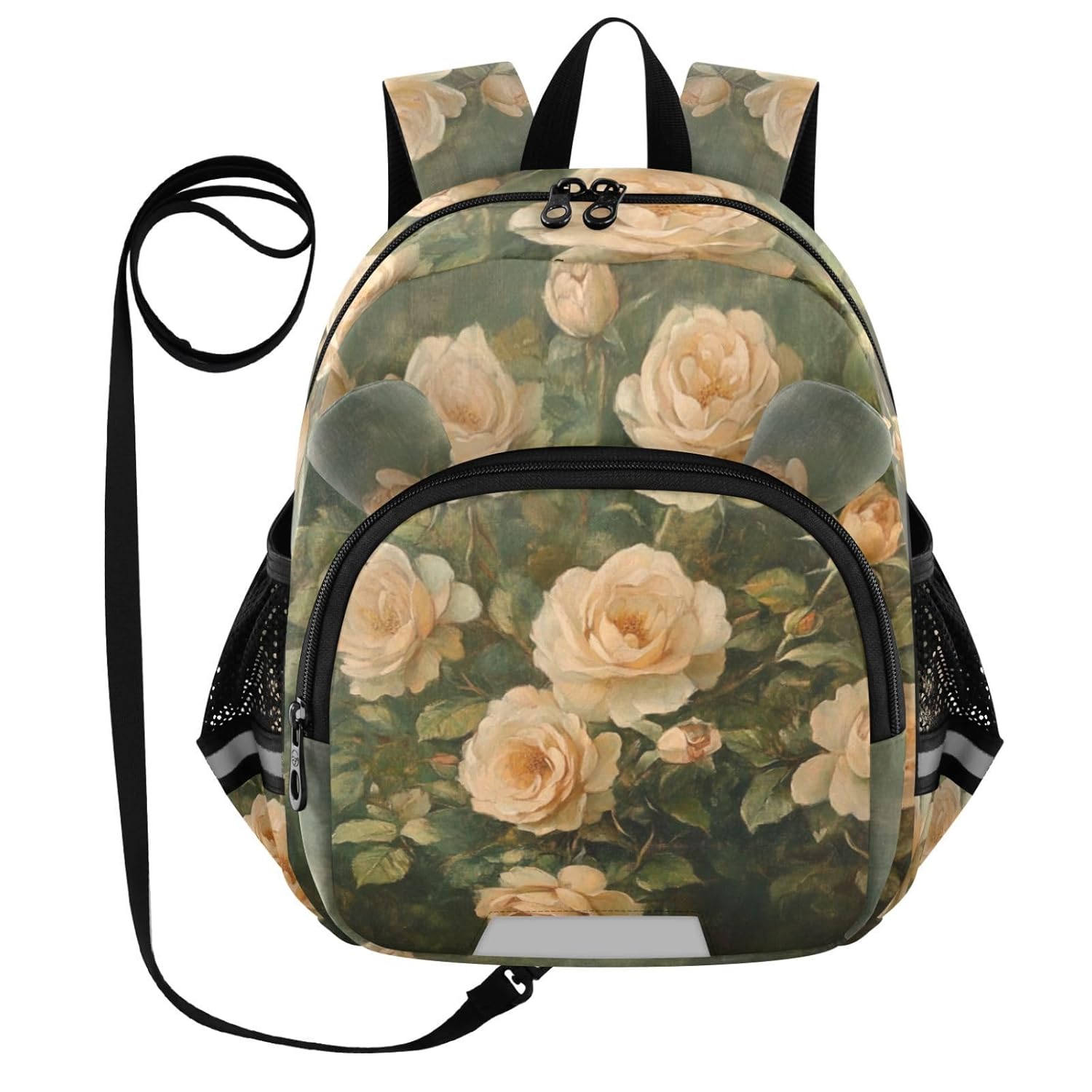 Vintage Roses Bouquet DarkGreen Toddler Harness Backpack for Boys Girls 3-6 Years Kids Backpack with Anti Lost Safety Leash Child Leash Backpack for Walking Preschool Travel