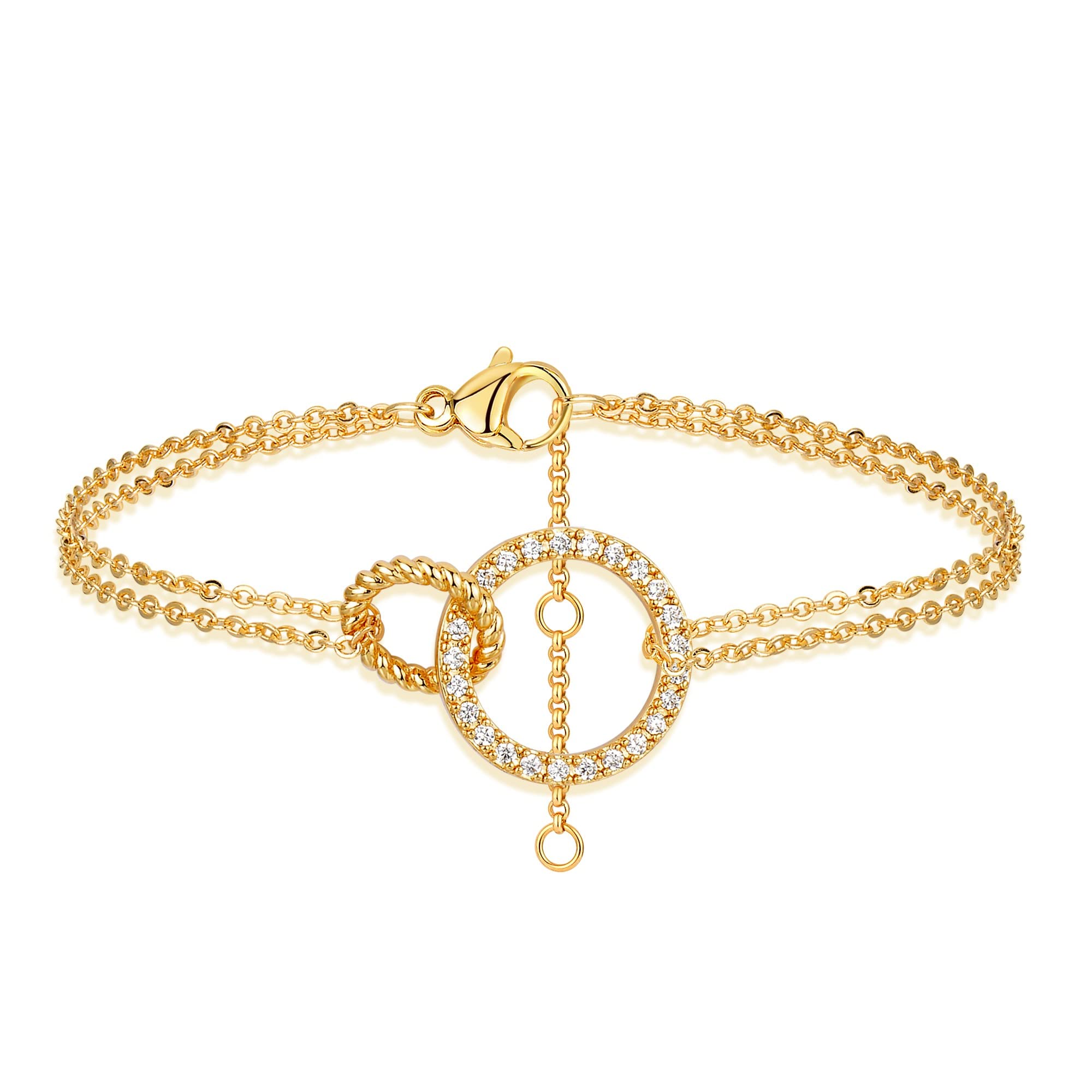 Fettero 14K Gold Bracelet for Women Gold Plated Bracelet Dainty Chain Gold Beaded Bracelet Paperclip/Curb/Figaro/Satellite Chain Adjustable Bracelet