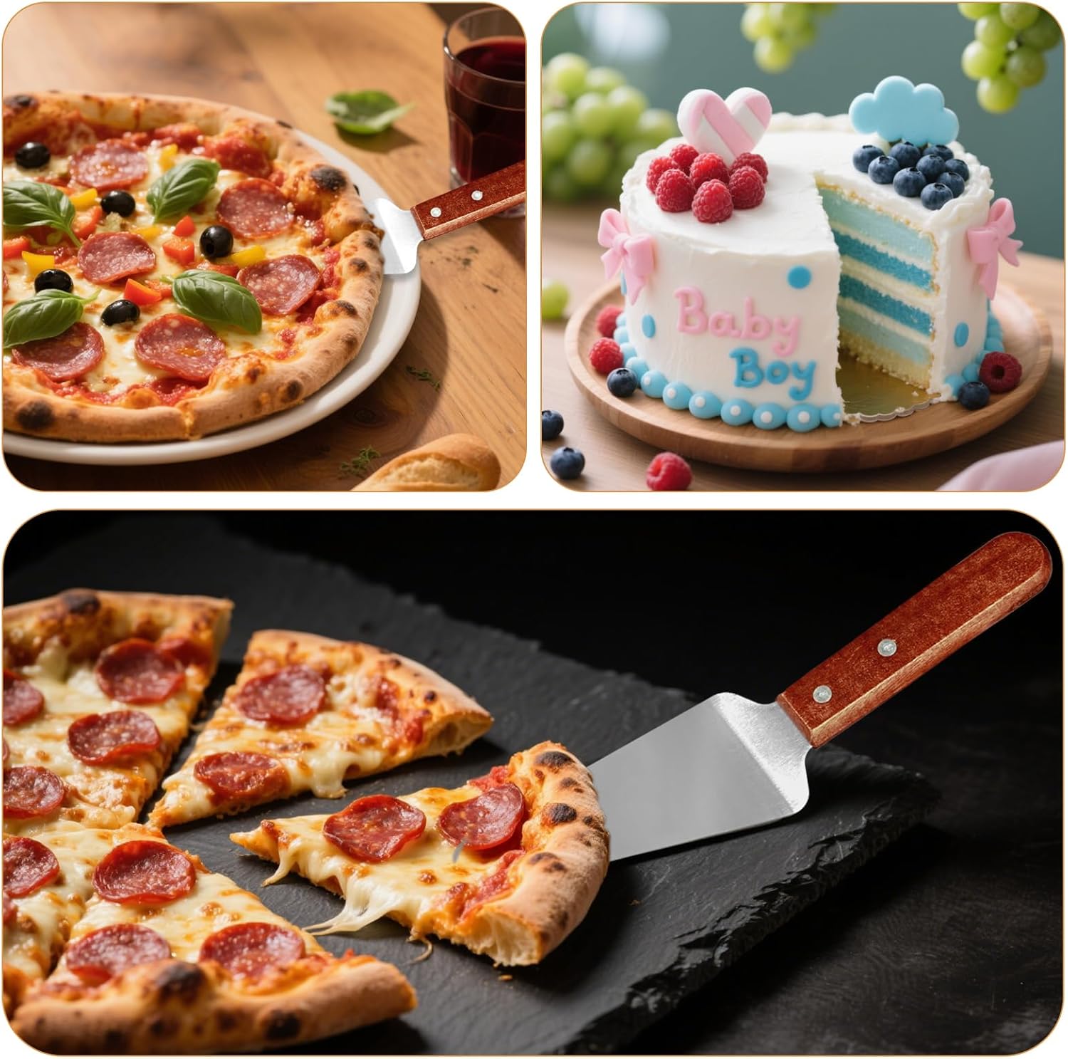 42 Pack Pie Server Pizza Spatula Stainless Steel Cake Cutter Utensils Wooden Handle Easy to Grip for Kitchen Party Restaurant