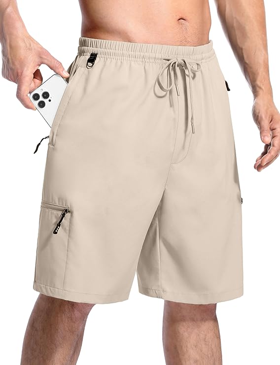 Mens Hiking Cargo Shorts with 5 Zipper Pockets 9&#34; Lightweight Quick Dry Shorts for Men Outdoor Casual Golf