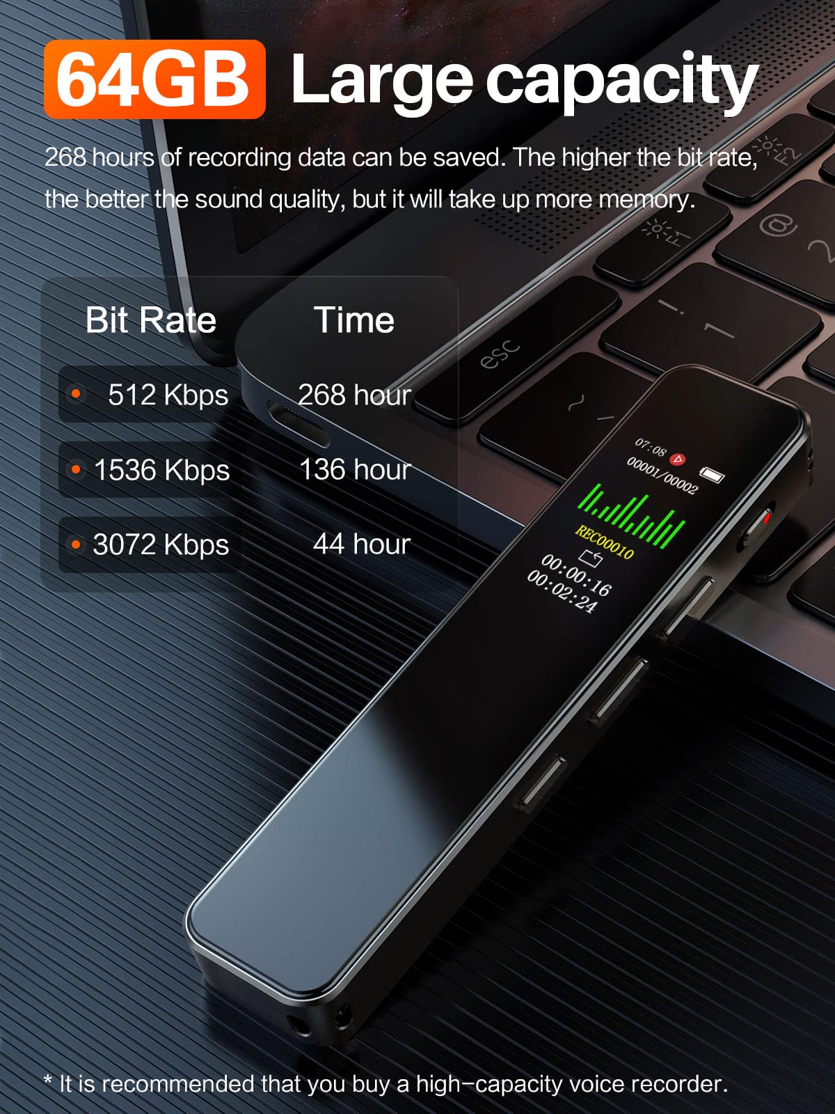 64GB Digital Voice Recorder,Fillman Voice Activated Recorder,Small Tape