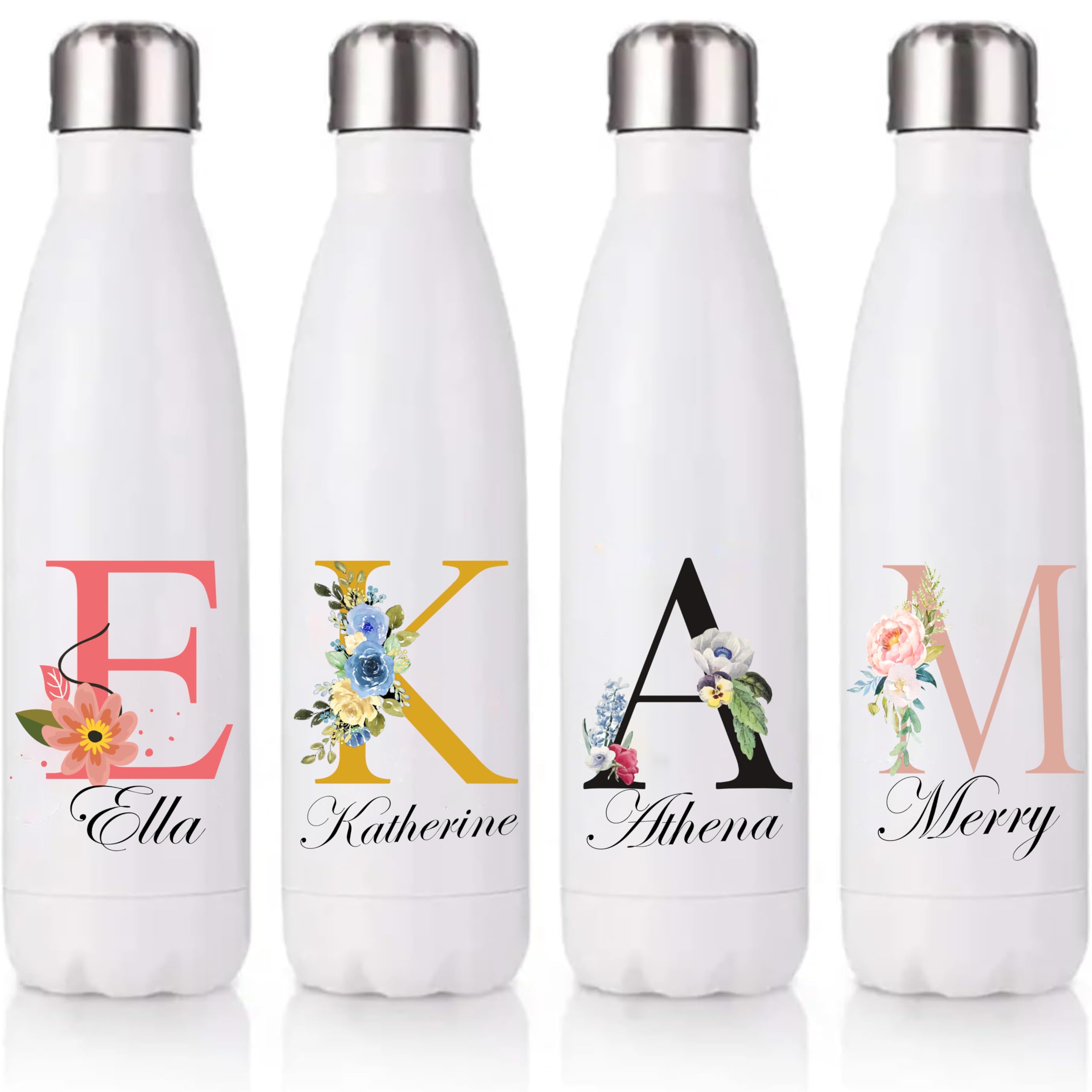 EKAM Personalised Stainless Steel Water Bottle - Customise with Any Name Any Initial - Thermal Vacuum Insulated Metal Water Bottle for 12 Hours Hot & 24 Hours Cold Drinks Flask 500ml - 17oz