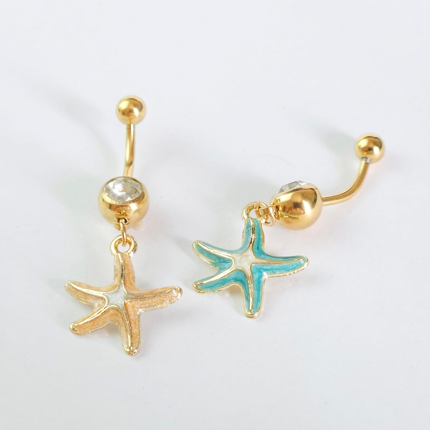 Cute 14G Starfish Dangle Belly Button Rings for Women Gold 316L Surgical Steel Belly Navel Piercing Barbell Curved Belly Studs Belly Piercing Jewelry