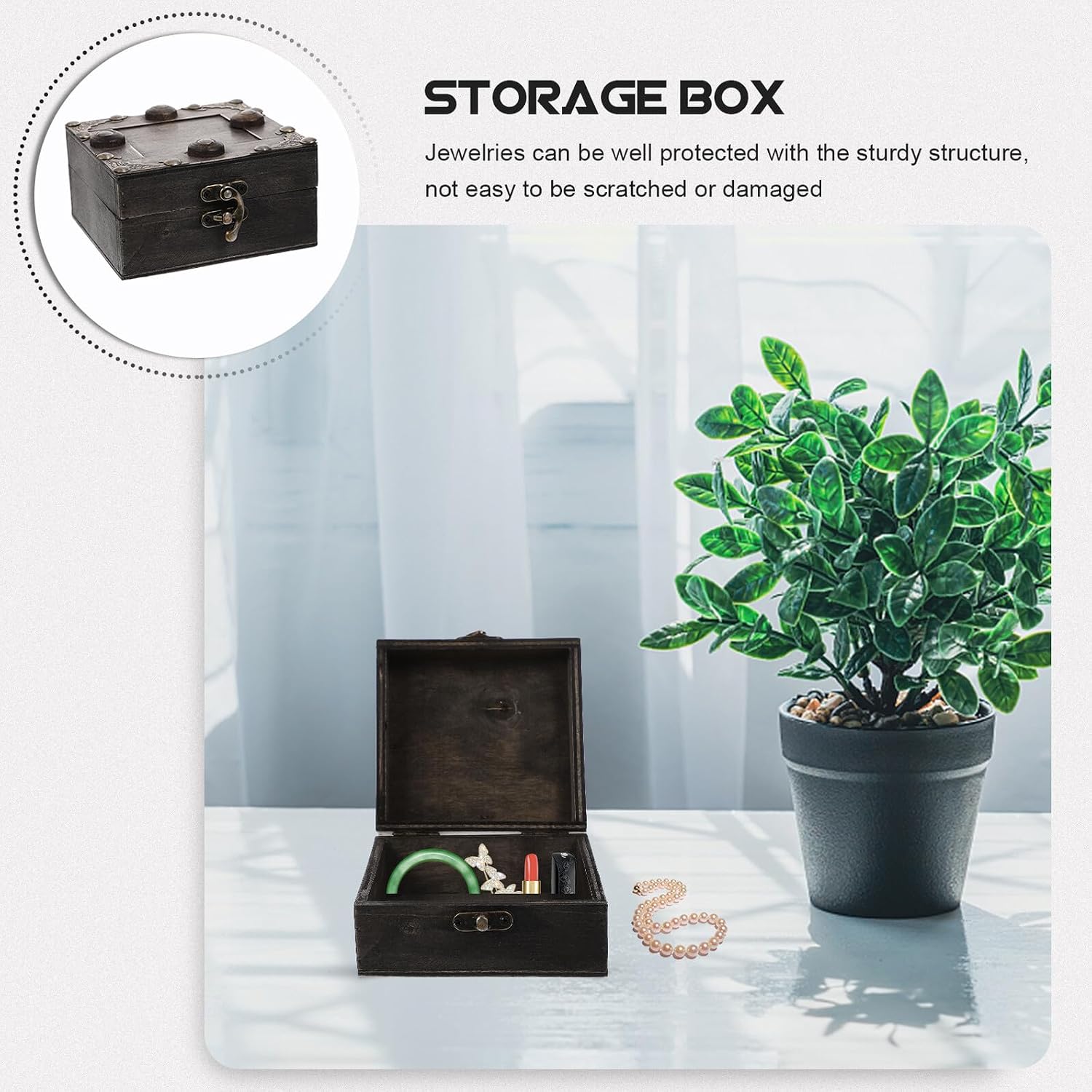 Retro Wooden Jewelry Organizer Box with Buckle Latch Vintage Trinket Storage Case for Earrings and Accessories Decorative Keepsake Chest for Women Dressing Table and