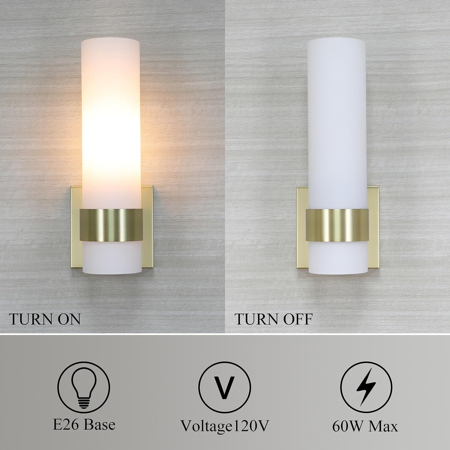 XiNBEi Lighting Sconces Wall Lighting, 1 Light ADA Wall Sconce, Vintage Bathroom Vanity Light with Tube Glass Satin Brass Finish for Kitchen & Corridor XB-W1185-SB