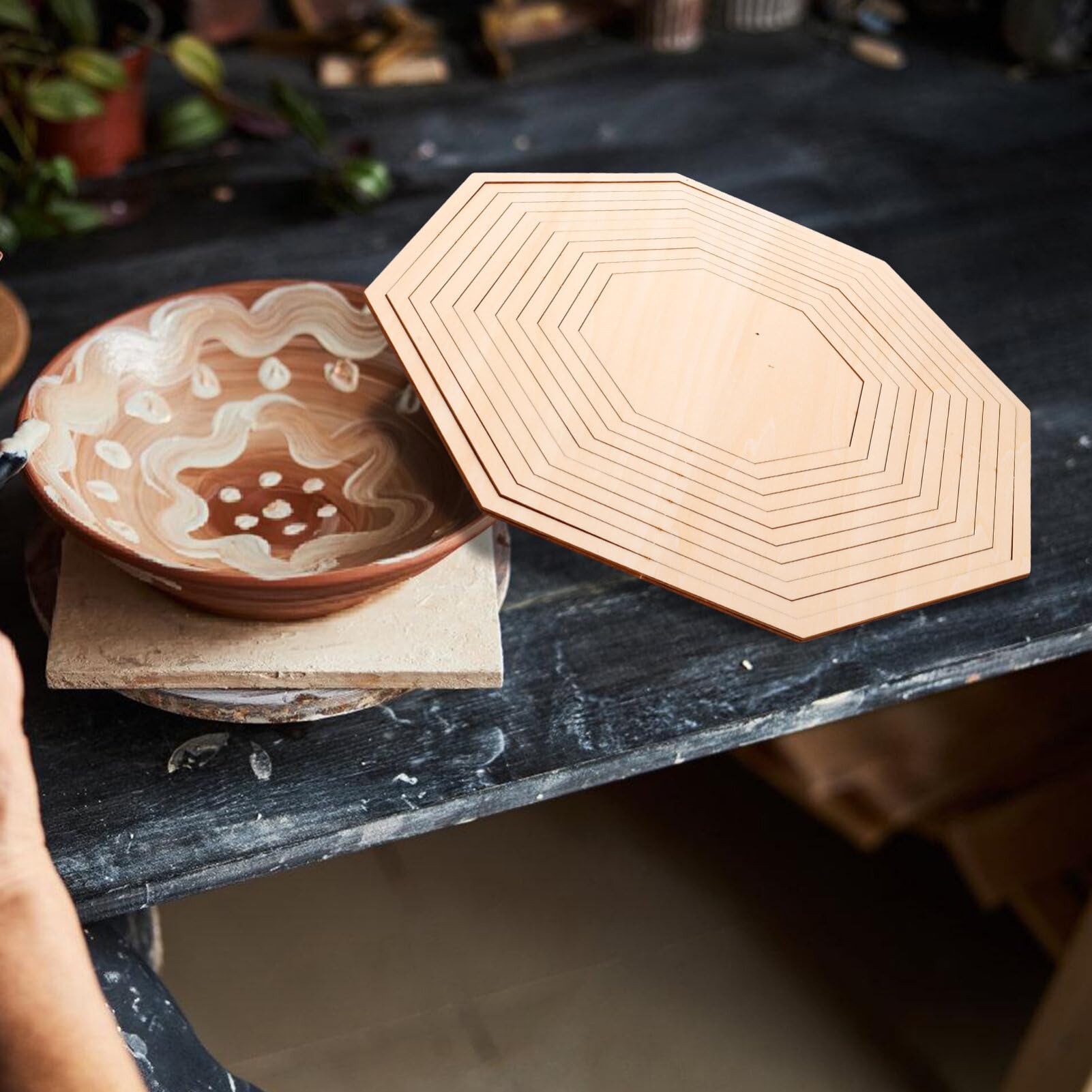 SHINEOFI 1set Utensili per Ceramica Ottagonali Legno Molds Geometrici per Fai da Te Guide di Taglio per Creazioni Strumenti per Modellazione Ceramica Unici