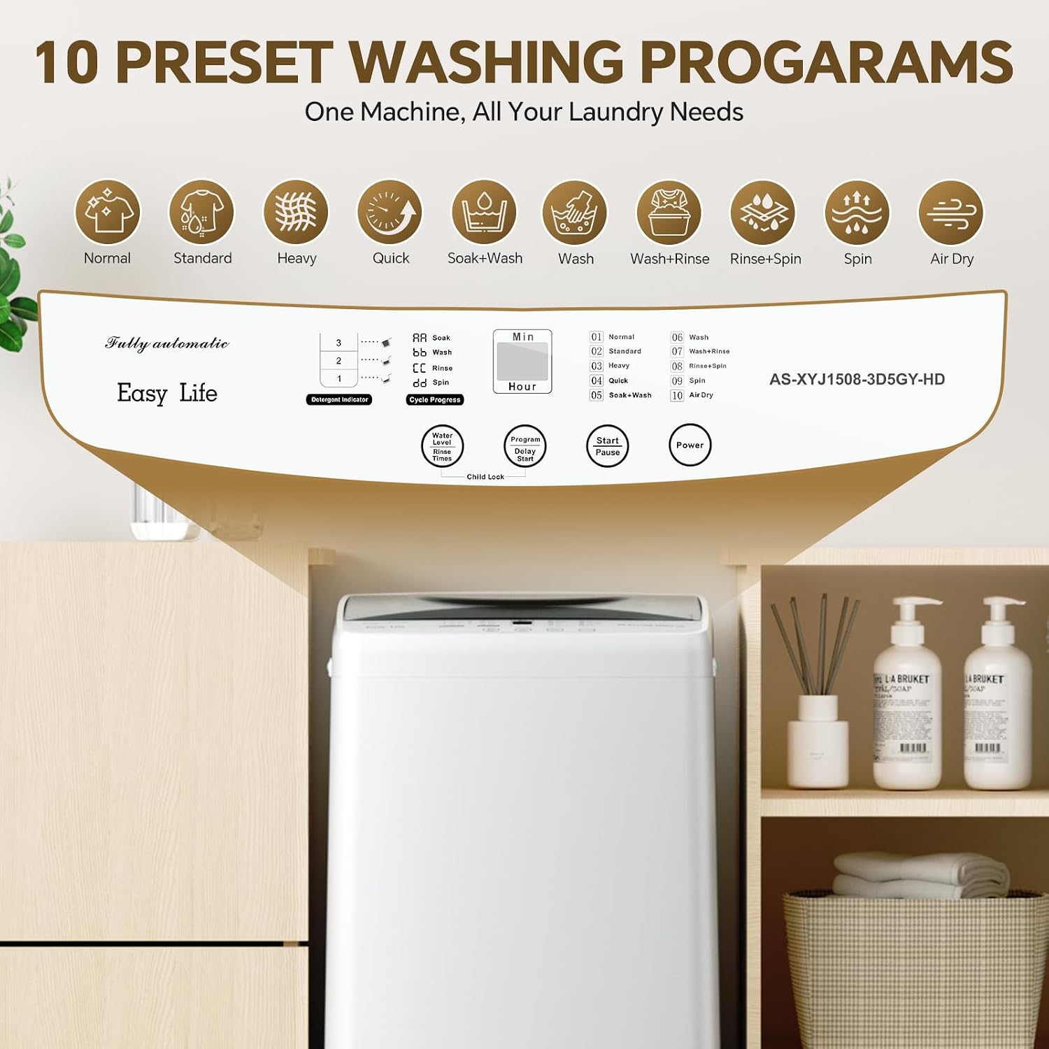  Portable Washing Machine, 1.06 Cu Ft, 7.7 Lbs Capacity, White | 10 Wash Cycles, 3 Water Levels, LED Display, 2-24 Hour Delay Start, Stainless Steel Tub, Apartment RV Dorm Laundry thumbnail