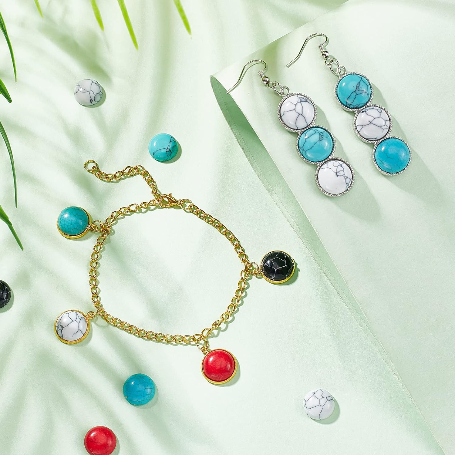 arricraft 100 Pcs Cracked Stone Cabochon, 12mm Flatback Gemstones Beads Mixed Colors Synthetic Turquoise Cabochons for Jewelry Making - Image 4