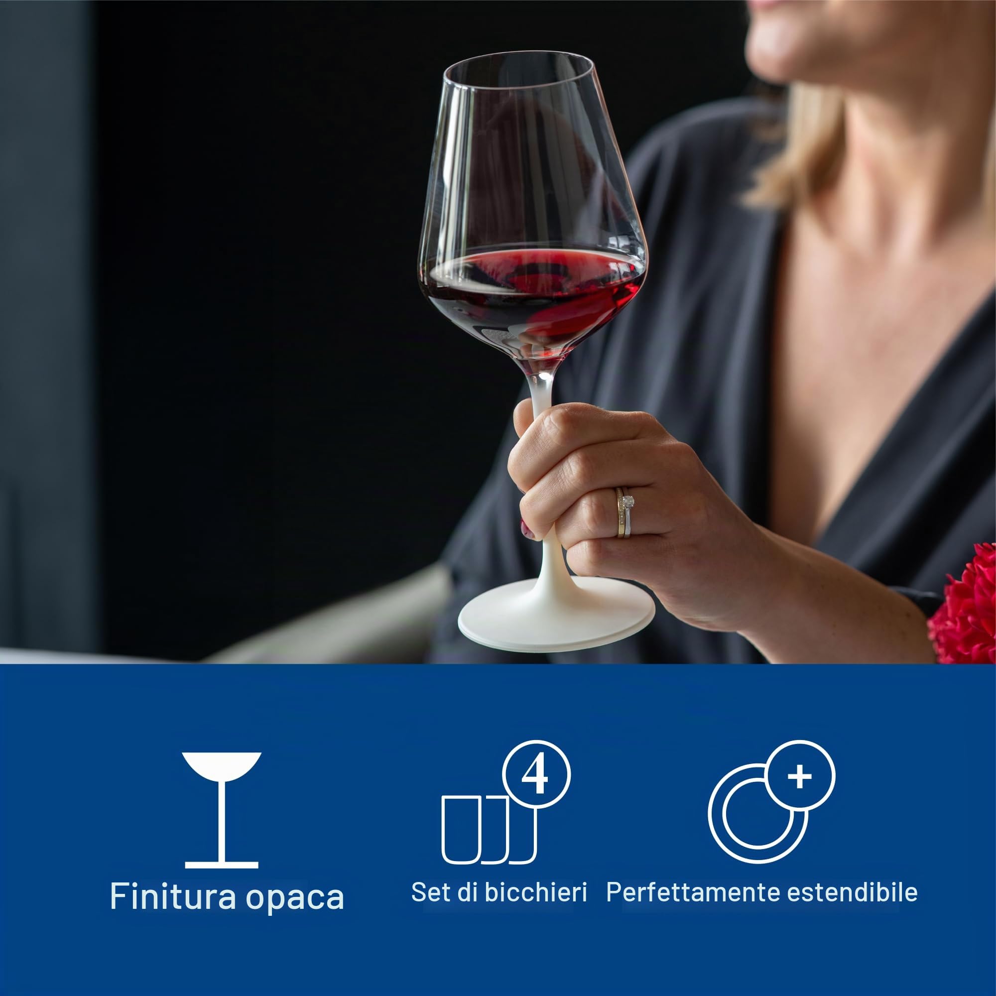 Villeroy & Boch - Manufacture Rock blanc Set di calici per vino rosso, 4 pezzi. Set di bicchieri per vino rosso, 470 ml, Cristallo, Effetto ardesia bianca opaca