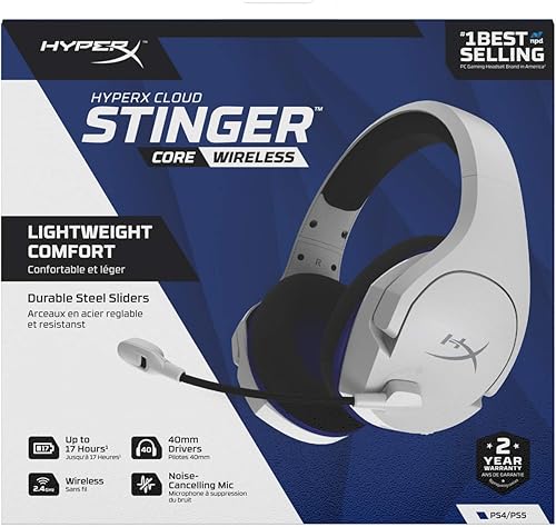 Miniatura 12 de HyperX Cloud Stinger Core - Auriculares inalámbricos para juegos, para PS4, PS5, PC, ligeros, deslizadores de acero duraderos, micrófono con