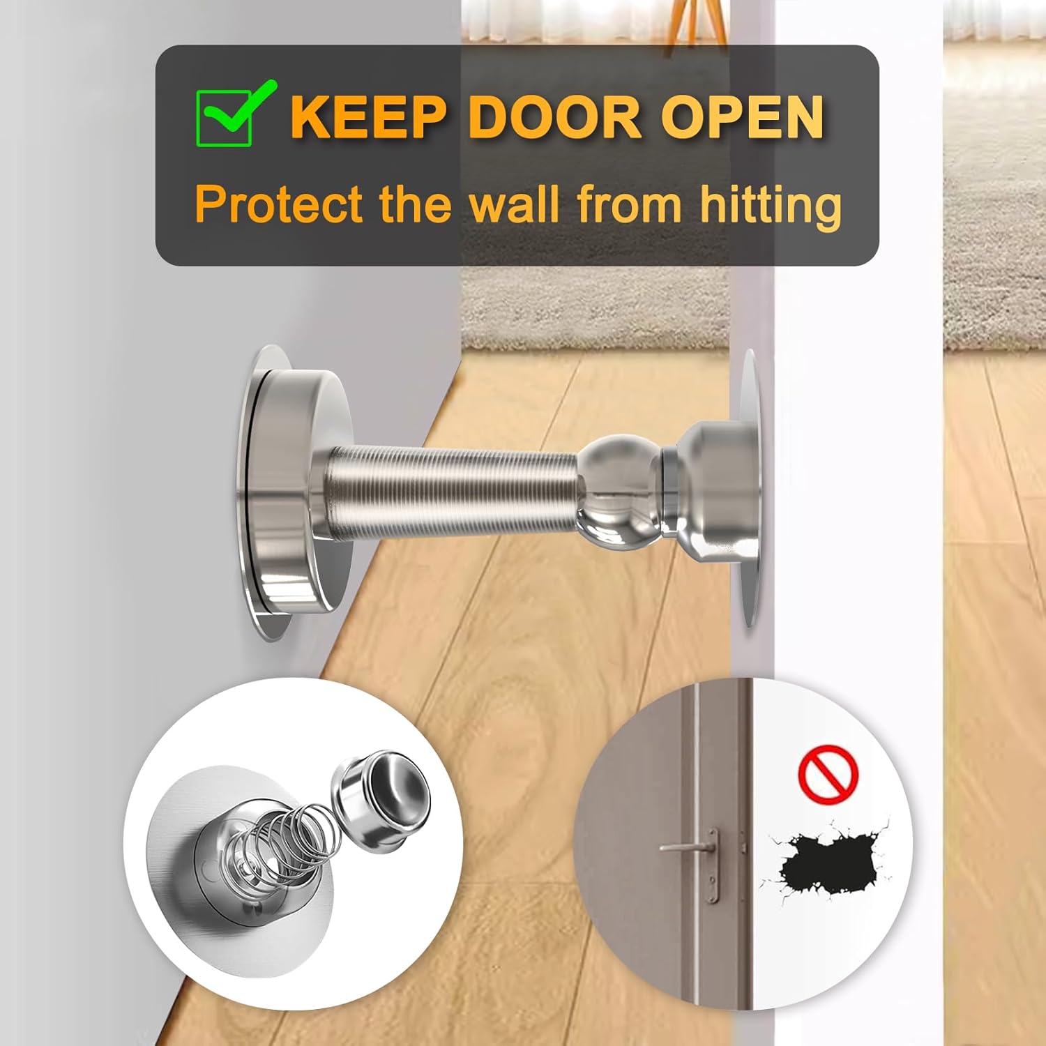 6 Pack Magnetic Door Stopper, COCIVIVRE Magnet Door Stop Stainless Steel for Wall and Floor Mounting, No Drilling Doorstop with Adhesive Tape Hold Your Door Open, Silver