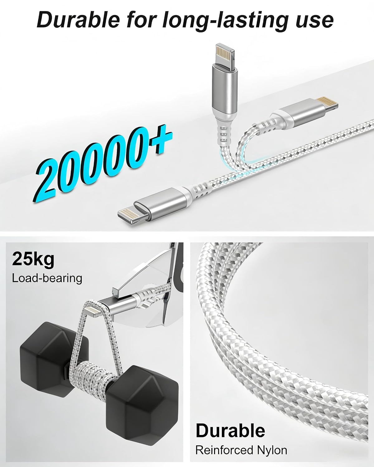 2ft USB to Lightning Cable (2-Pack) MFi Certified, Short iPhone Charger Cord for Car & CarPlay, Durable Braided 2 ft iPhone Charging Cable for iPhone 14 13 12 11 Pro Max, iPad, Power Bank