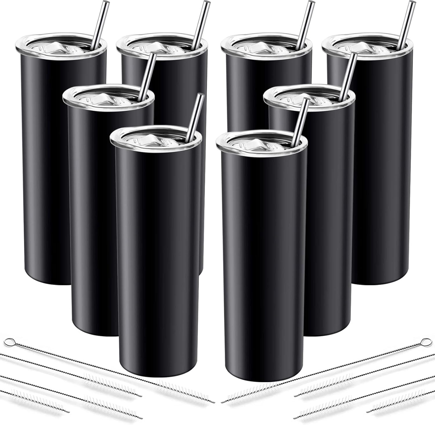 Gеt Chеар Prісе XccMe 20 oz Skinny Stainless Steel Tumbler,Double Wall Slim Insulated Tumbler with Lid, Skinny Cups with Straw, for Travel Mug Gift, Coffee, Tea, Beverages (Black, 20 oz 8PACK)