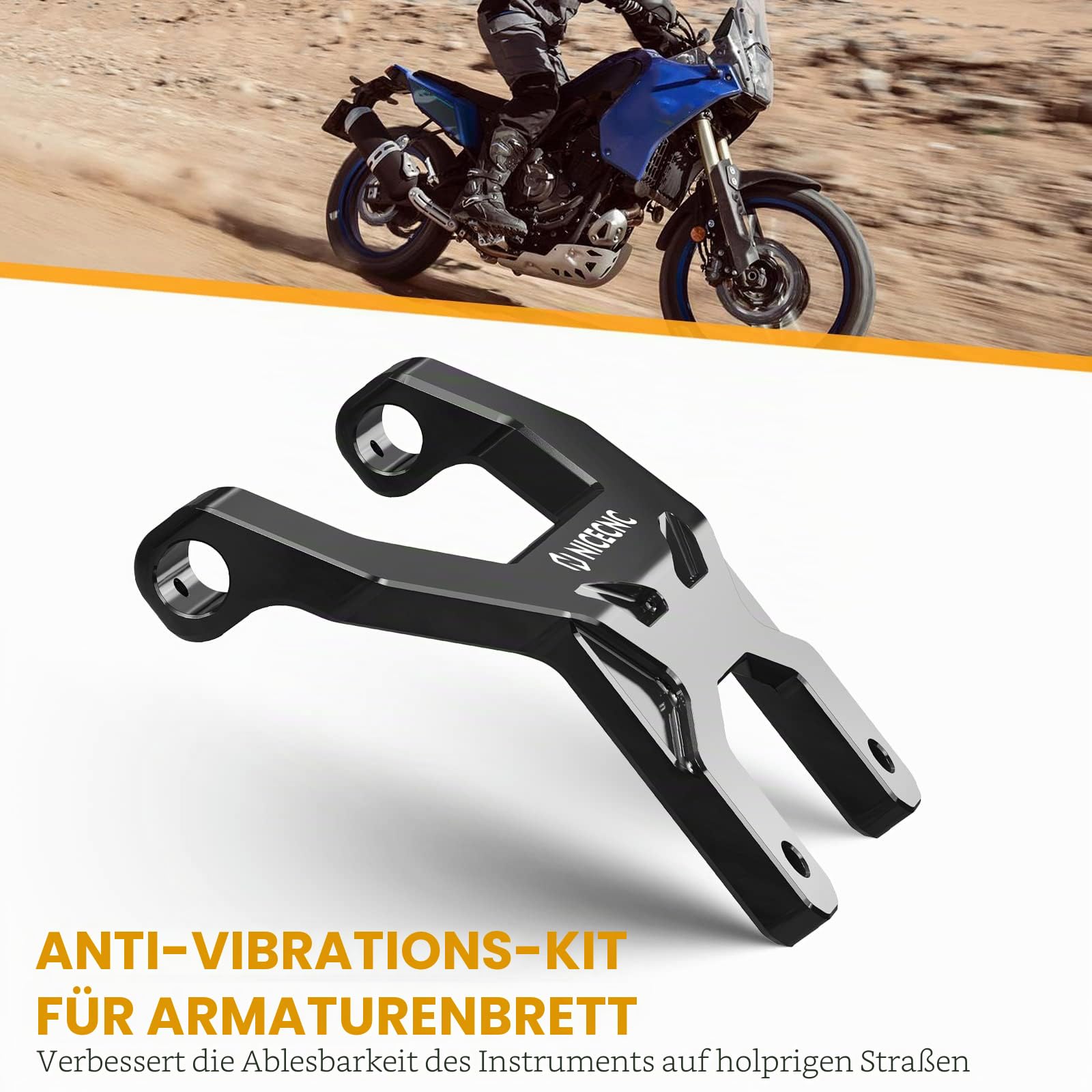 NICECNC Schwarzer Armaturenbrett-Stabilisator, Anti-Shake-Unterstützung, Compatible with Yamaha Tenere 700 XTZ700 2019–2024, Nicht passend für digitalen TFT-Bildschirm, Aluminiumlegierung
