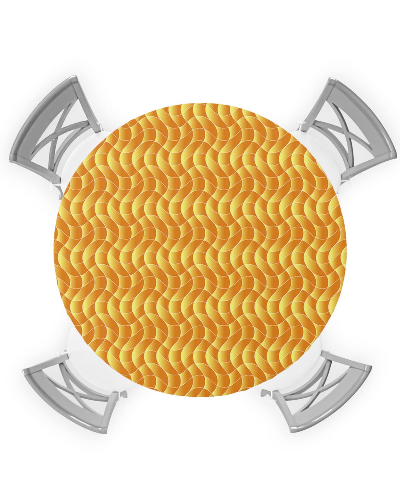 Minimalist Geometric Round Waterproof Table Cover Fitted Tablecloth, Wipeable Fabric Elastic Table Cloth Oil-Proof Tablecover for Indoor Outdoor Picnic Party, Abstract Modern Geometric Orange 36