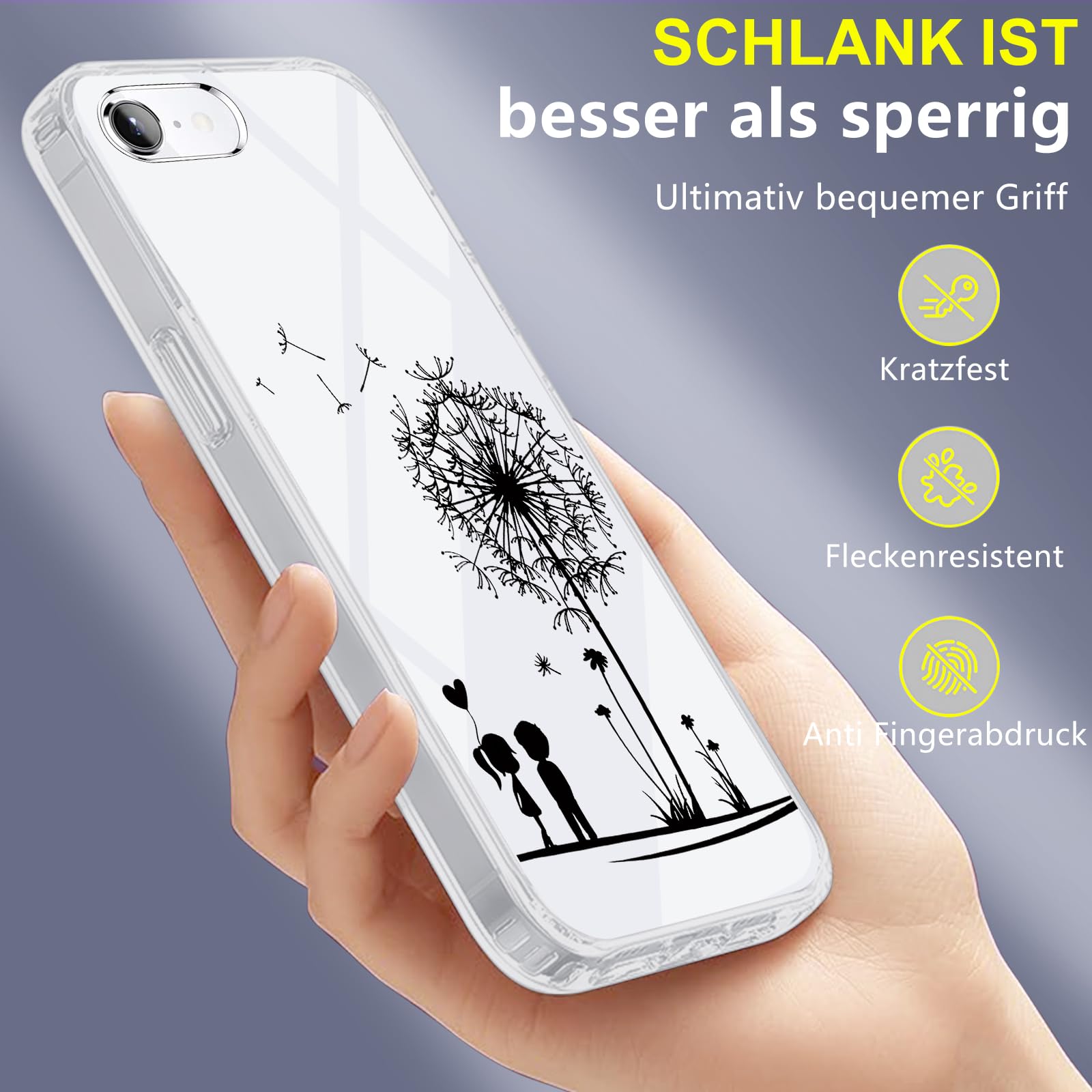 IPhone SE/8/7 Hülle Mit Panzerglas – Transparent, Stoßfest, Blumenmuster