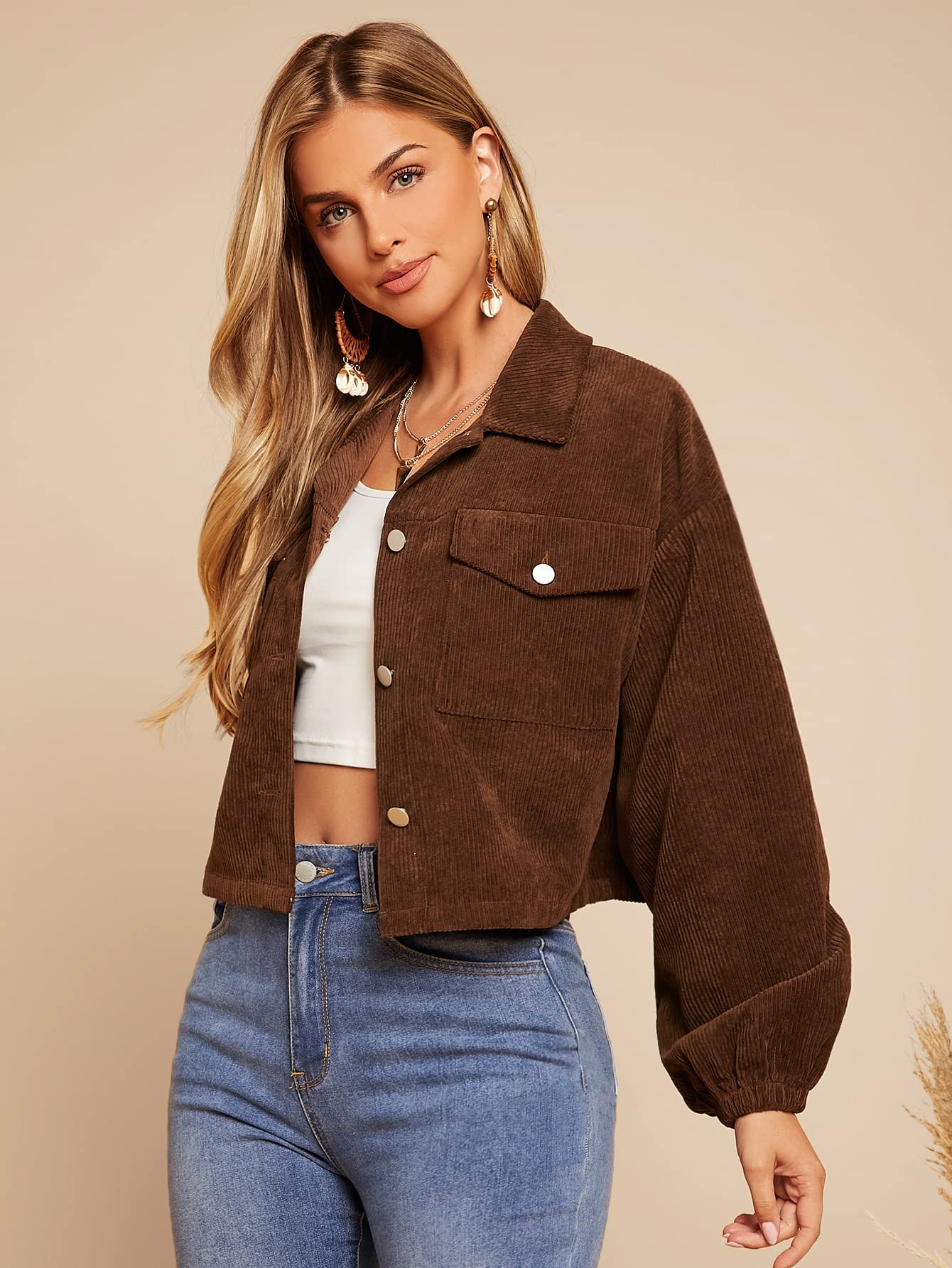 Amazon.com: Women's Jacket Flap Pocket Bishop Sleeve Corduroy