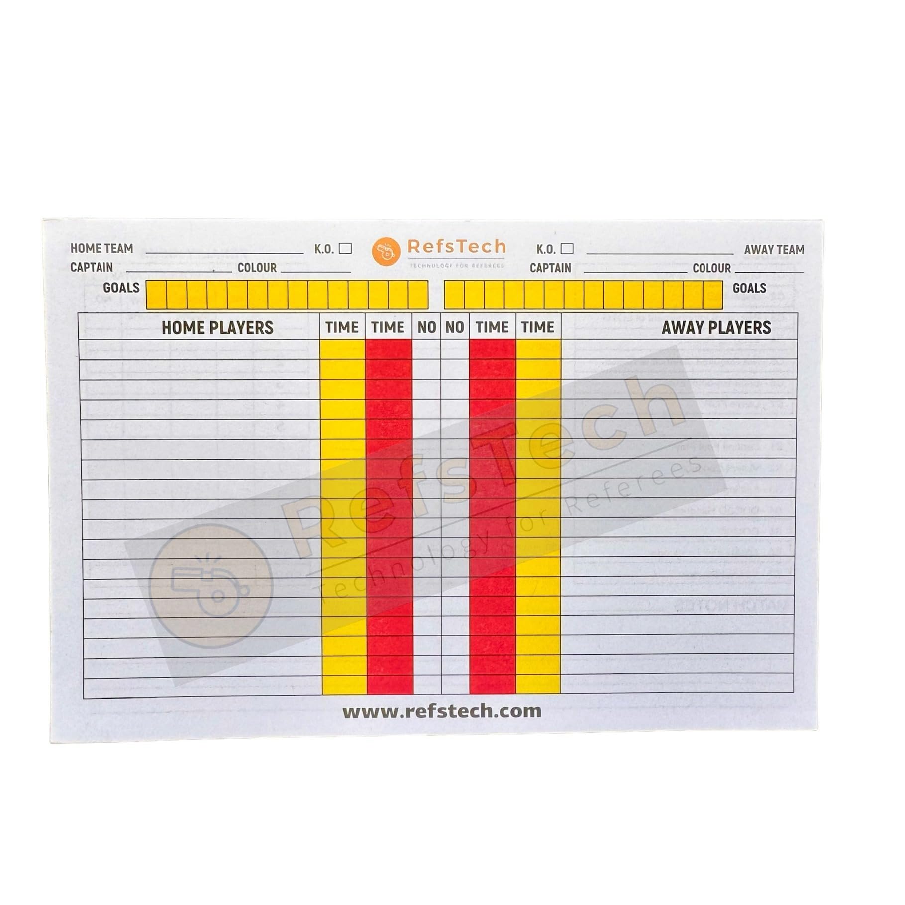 Referee Match Pad (Coloured) (Without SinBin)