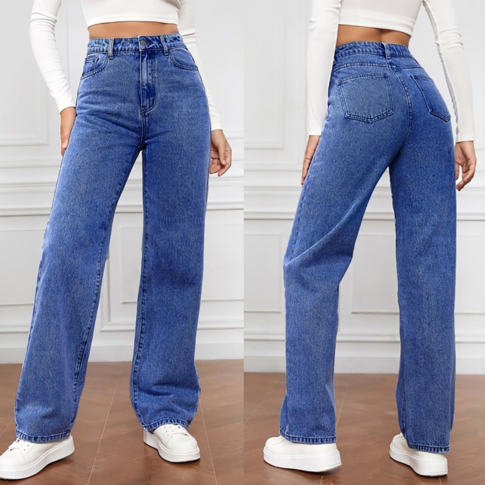 Jeans Femme Été Léger Coupe Droite Casual Stretch Taille Haute Slim Fit - Bleu Clair - INSFITY Bleu Clair - Prêt-à-Porter