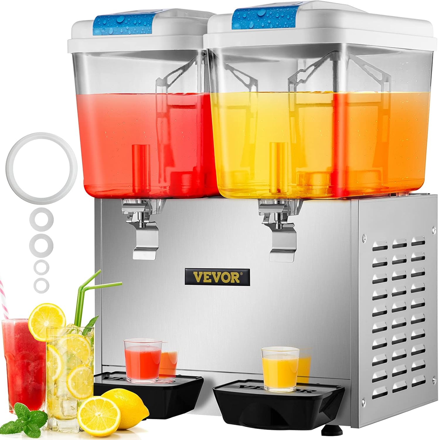 VEVOR 110V Commercial Beverage Dispenser,9.5 Gallon 36L 2 Tanks Juice Dispenser Commercial,18 Liter Per Tank 300W Stainless Steel Food Grade Material Ice Tea Drink Dispenser Equipped with Thermostat Controller : Industrial & Scientific
